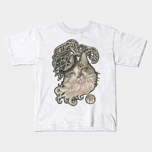 Kitty In A Tentacle Top Hat - Black Outlined Version Kids T-Shirt